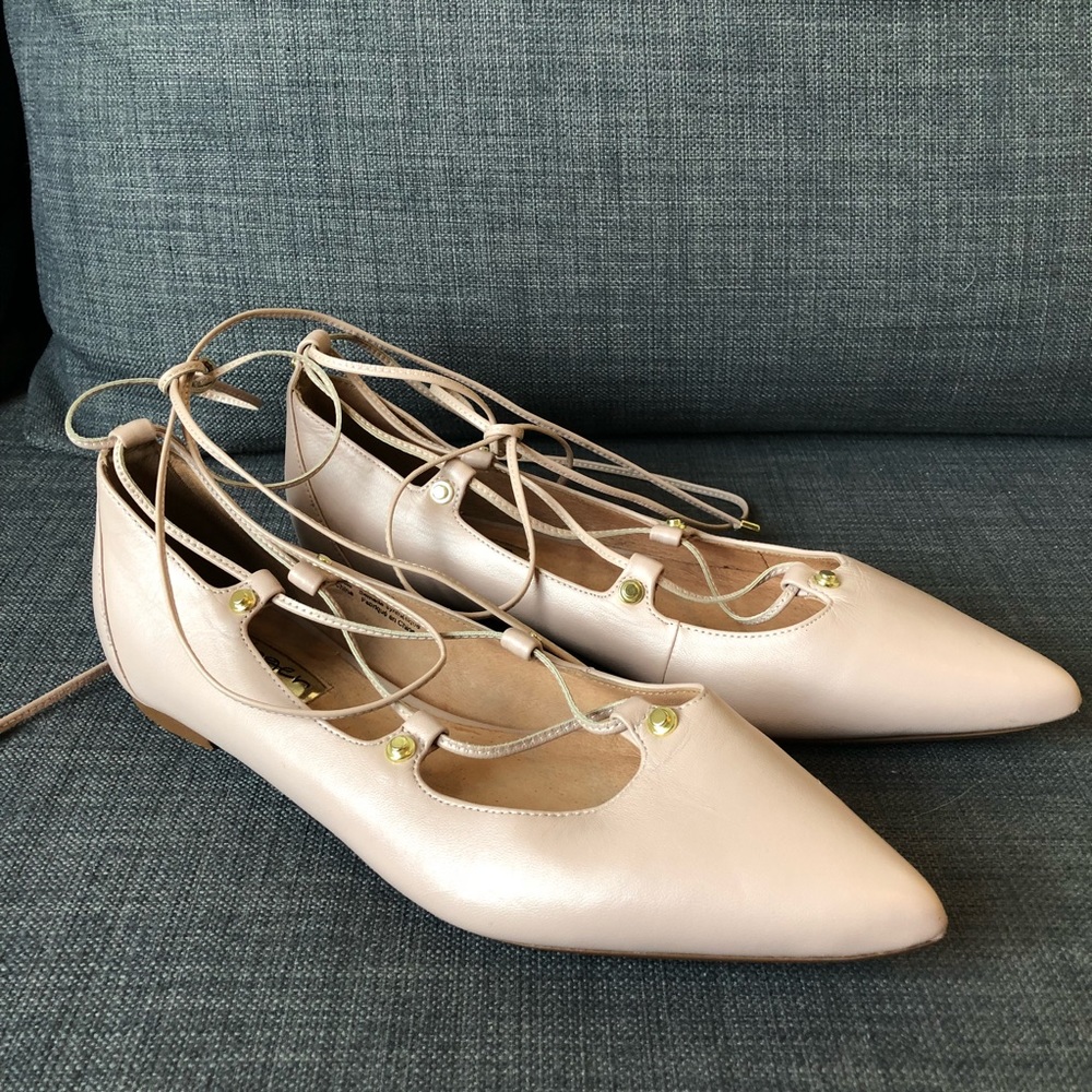 Halogen nude pink tie up leather flats 7